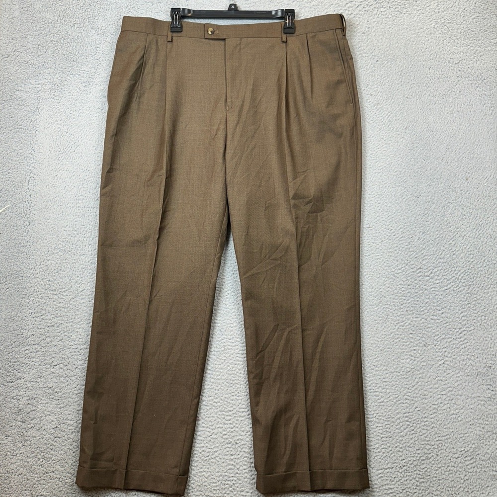 Croft & Barrow Dress Pants Men 42X30 Pleated Comfort Brown Casual Office EUC